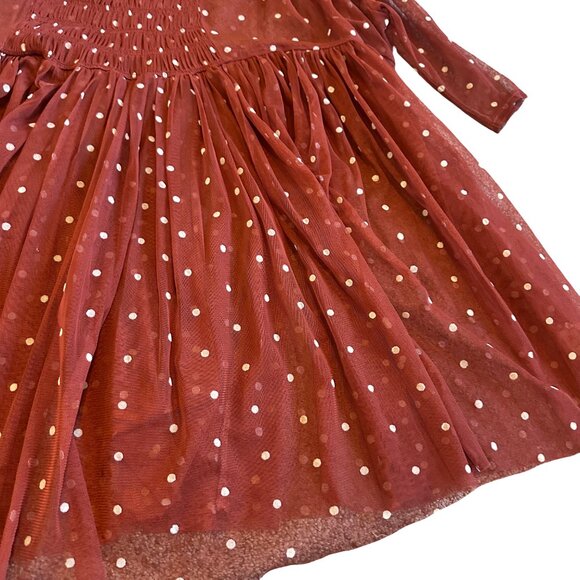 Free People Rust Orange Polka Dot Babydoll Top Sheer Chiffon Size Small Women's - Picture 5 of 11